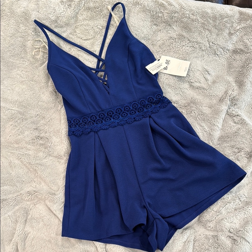 Society Blue Pleated Shorts with Braided Detail